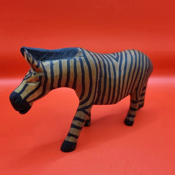 Hand Carved Wood Zebra Figurine African Decore 5x3 inch - Picture 6 of 7